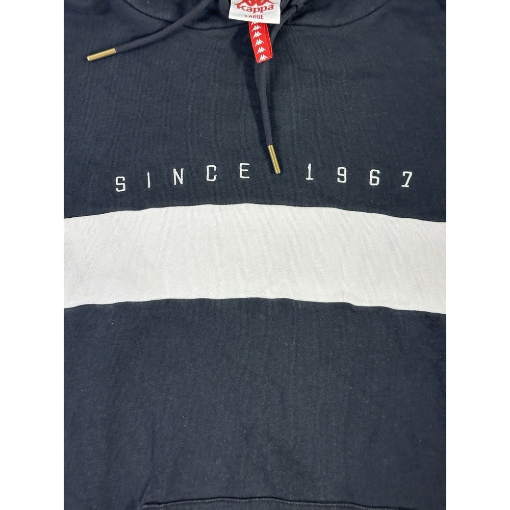 Kappa Since 1967 Hoodie Black Gray Logo Tape Pullover Sweatshirt Men's L - Picture 3 of 4